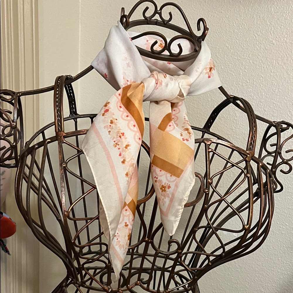 Elegant Floral Scarf in White and Orange